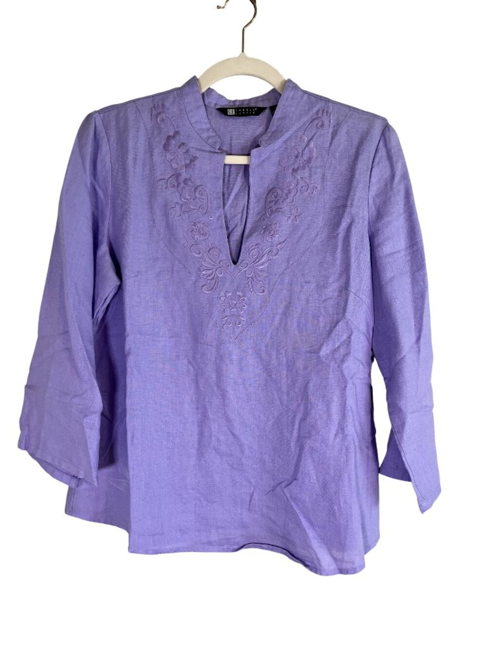 Colorful Floral Linen Top Purple M Preppy Lagen Minimalist Classic Chic Retro